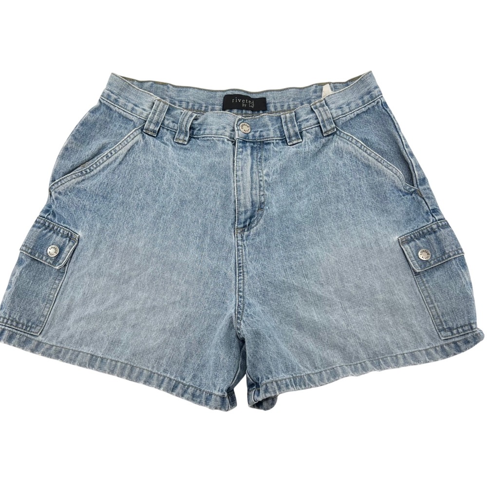 Riveted By Lee Womens Light Wash Denim Cargo Shorts Y2K‎ High Rise Size 12M Blue